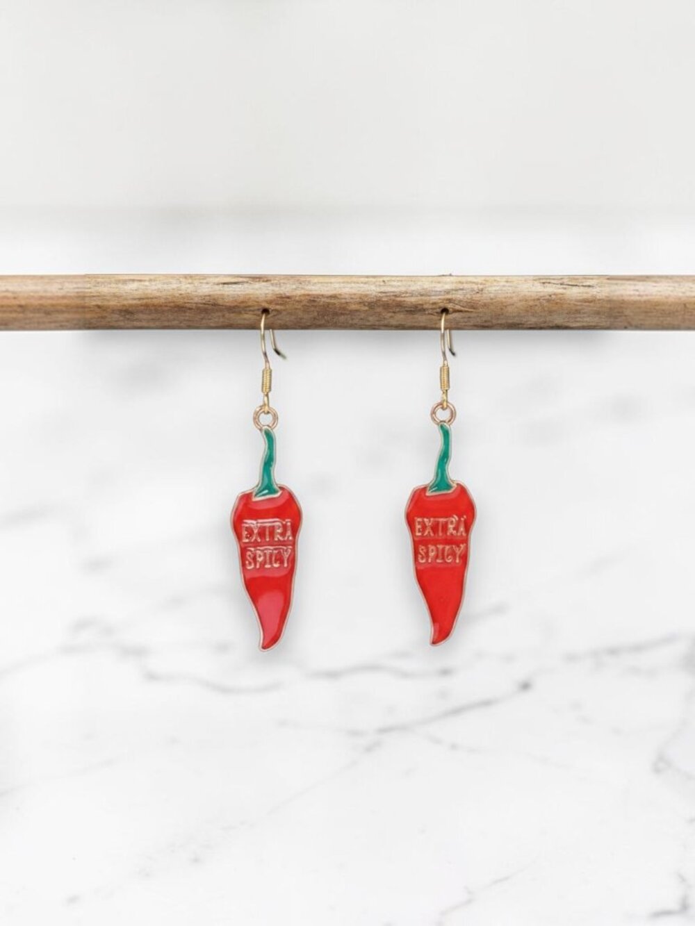 Extra Spicy Hot Pepper Earrings Red Chili Novelty Dangles - Picture 3 of 8